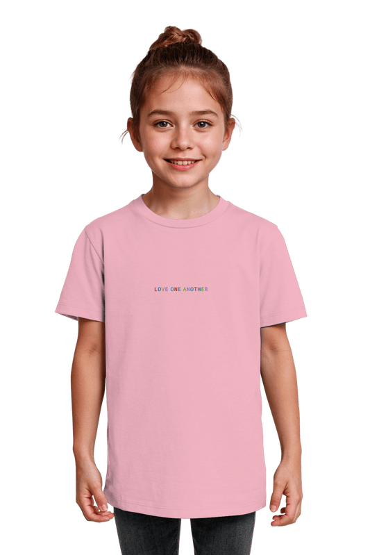 Love One Another Organic T-Shirt Cotton Pink, nachhaltig produzierte christliche Klamotten aus Bio-Baumwolle fuer Kinder