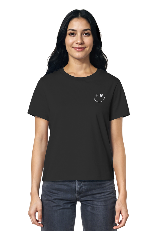 Mission One More ‚Smile‘ christliches T-Shirt schwarz aus Bio Baumwolle nachhaltig gefertig