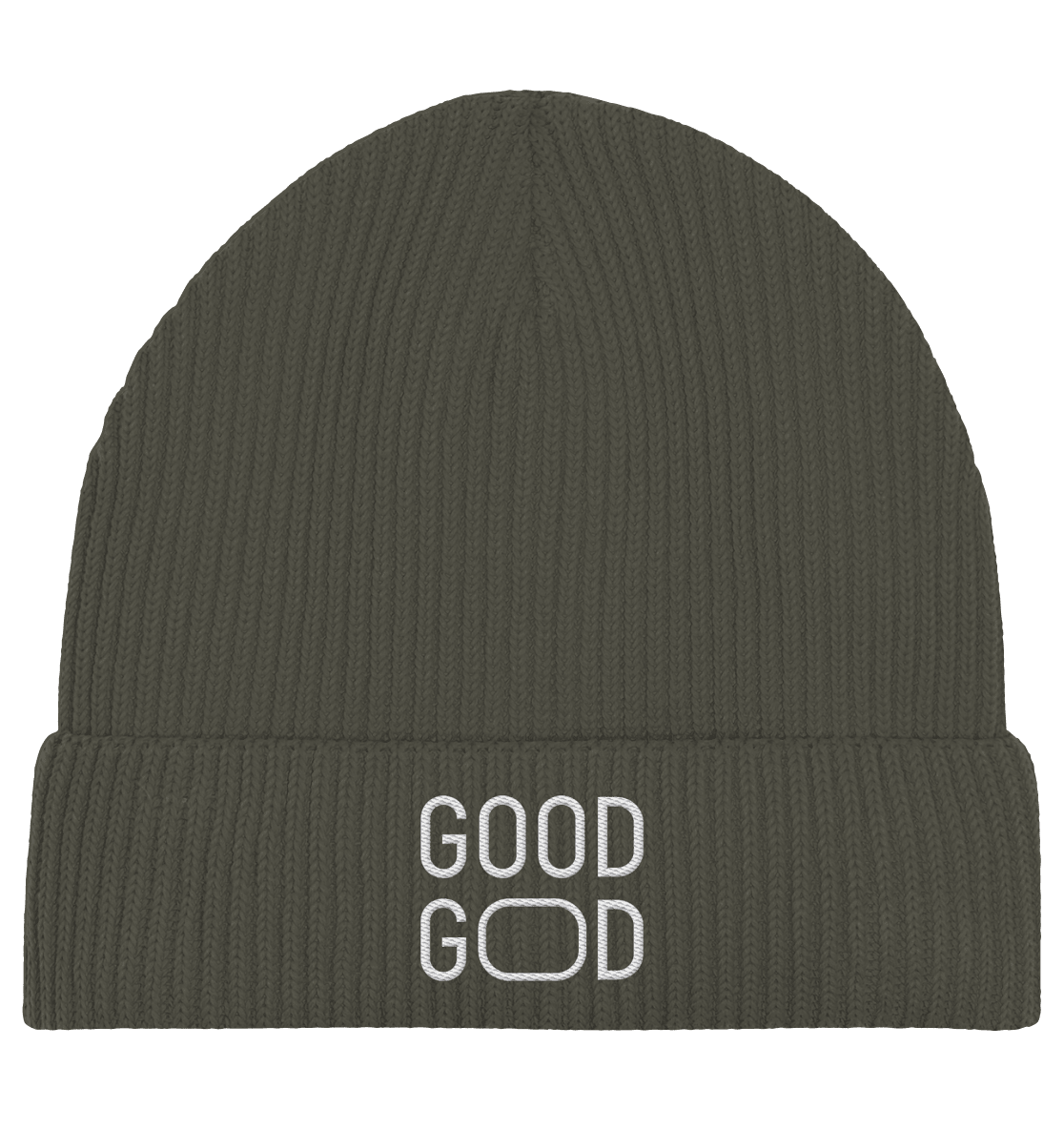 Produktbild Fisherman Beanie, Motiv Good God, Farbe Khaki