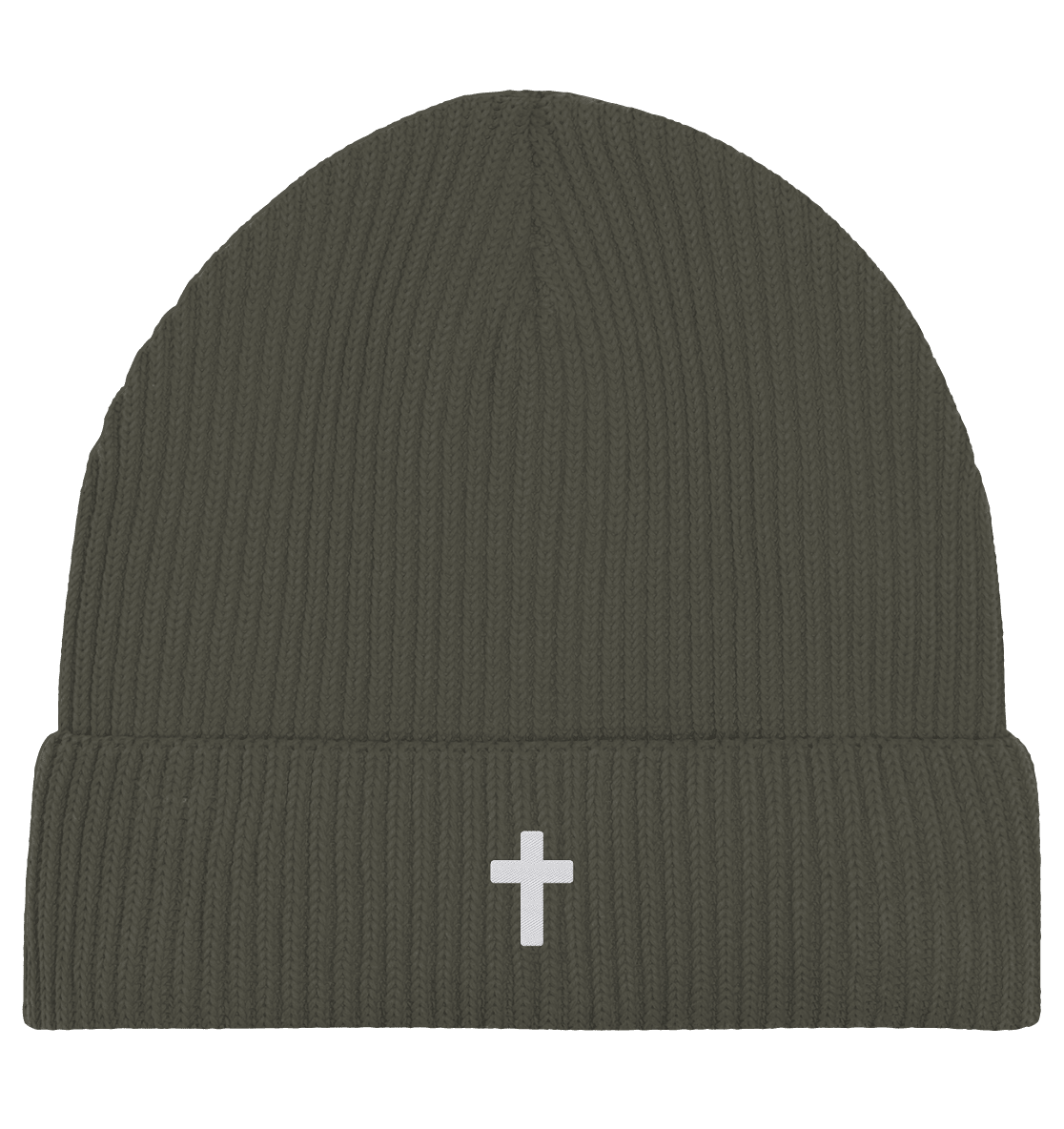 Produktbild Fisherman Beanie, Motiv Kreuz, Farbe Khaki