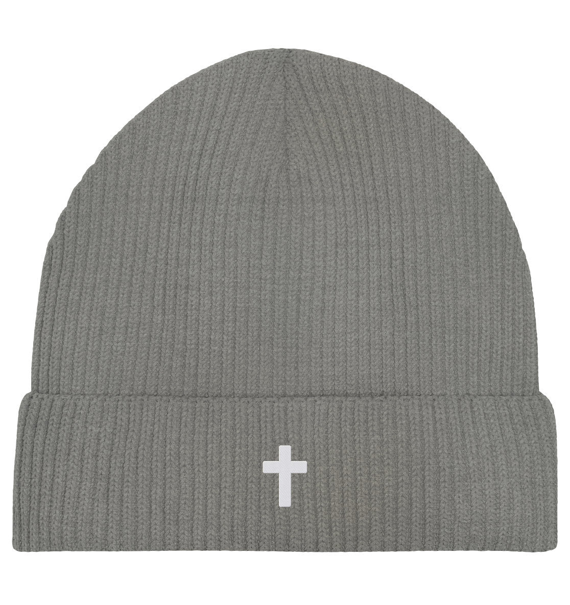 Produktbild Fisherman Beanie, Motiv Kreuz, Farbe Mid Heather Grey