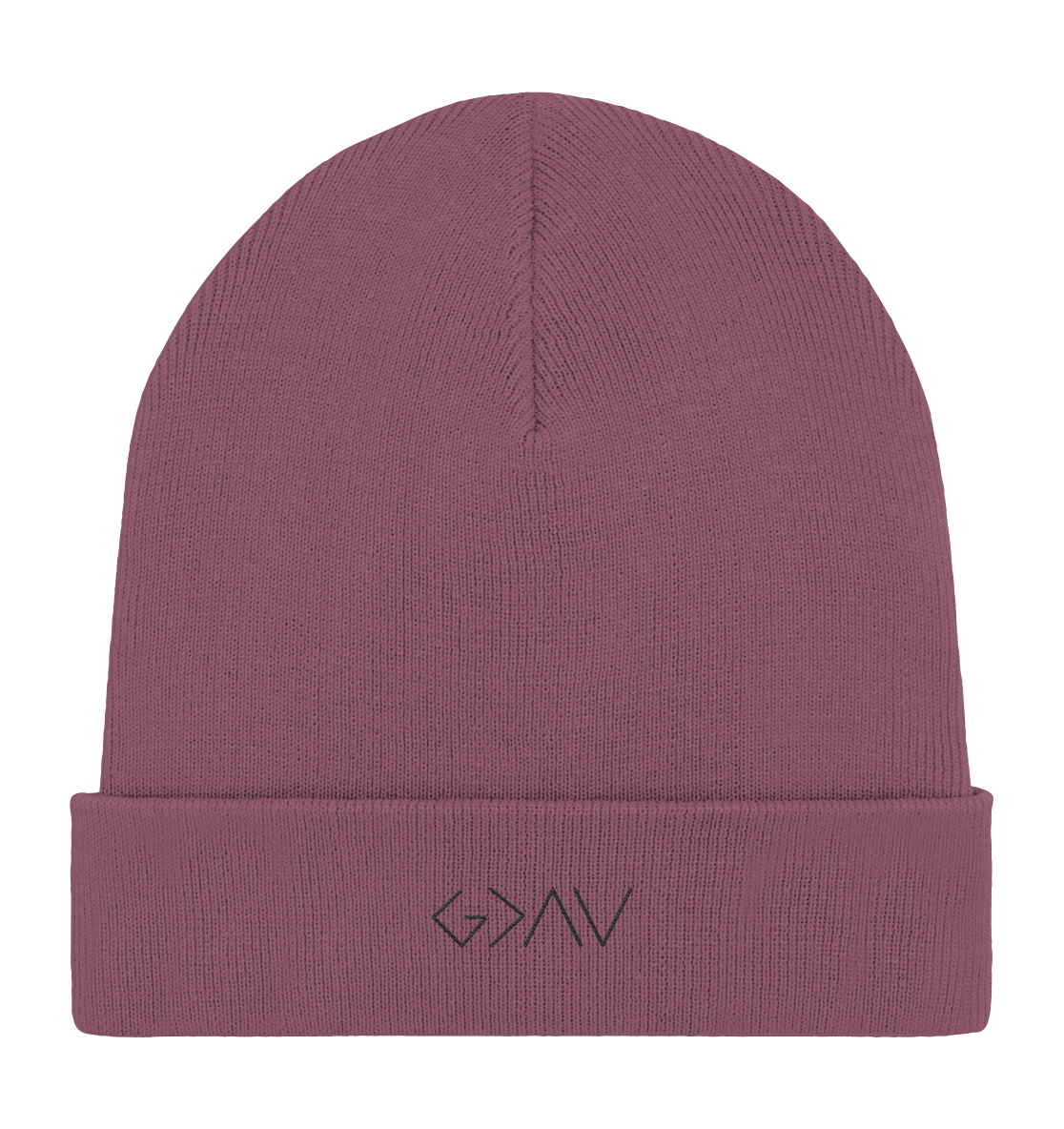 Produktbild Rib Beanie, Motiv Gott ist Größer, Farbe Hibiscus Rose