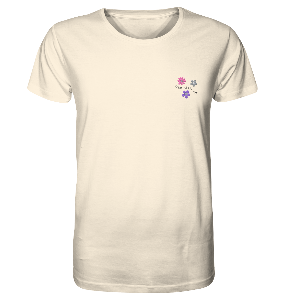 Produktbild T-Shirt, Motiv Jesus Loves You, Farbe Natural Raw