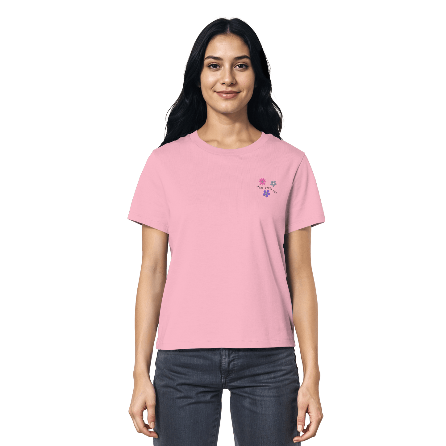 Zertifiziertes Bio-Baumwollshirt Pink mit kleinem Glaubensdetail – stilvolle Fair Fashion von Mission One More