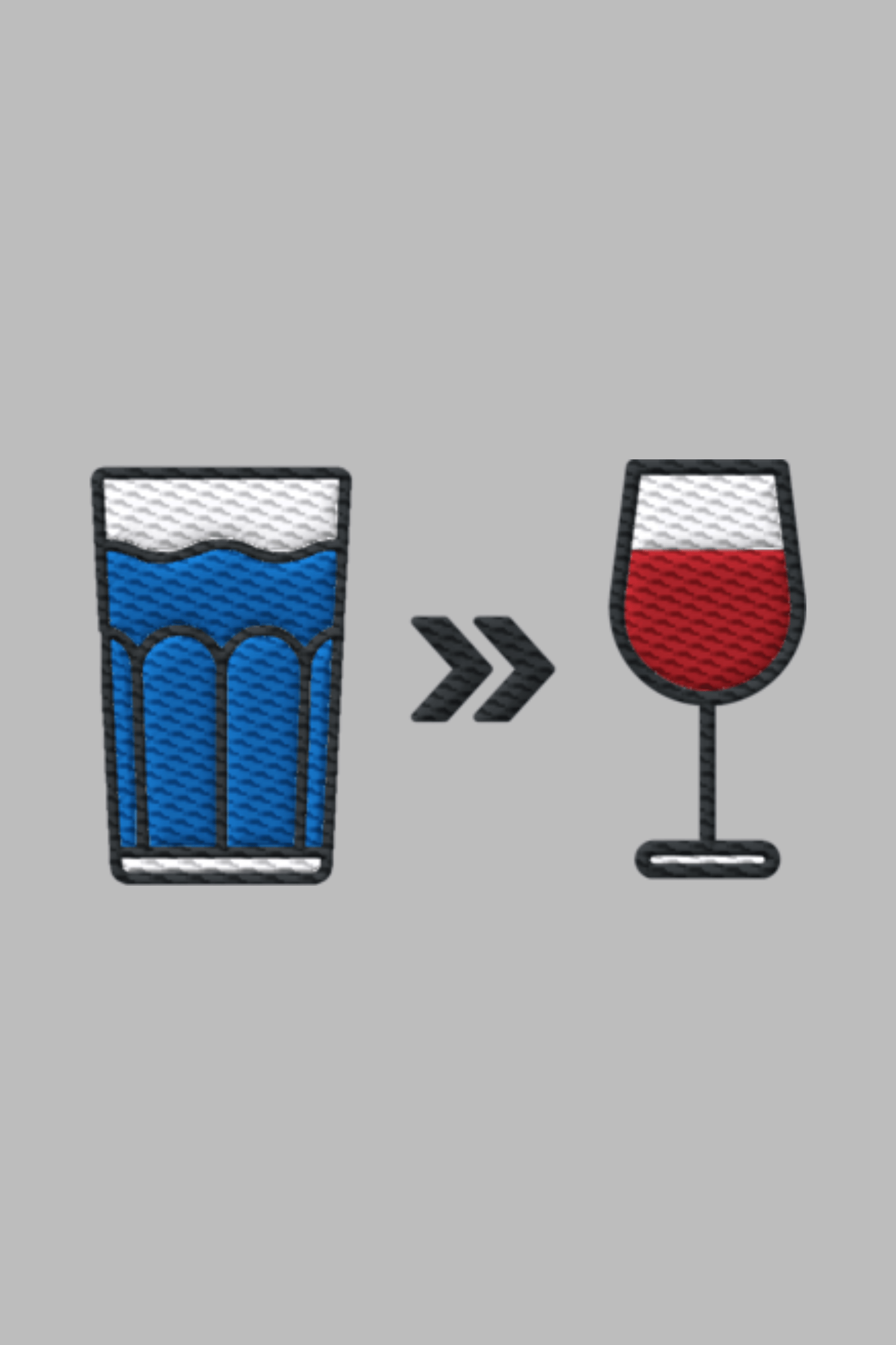 Stickmotiv Wasser zu Wein in Nahaufnahme - faire, nachhaltige Kleidung aus Bio-Baumwolle von Mission One More