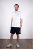 Model Ganzkörperaufnahme, Produkt Shorts, Motiv Good God, Farbe French Navy
