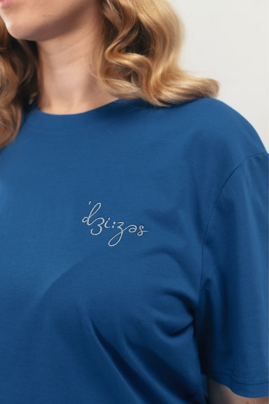 Model Nahaufnahme, Produkt T-Shirt, Motiv [Jesus], Farbe Worker Blue