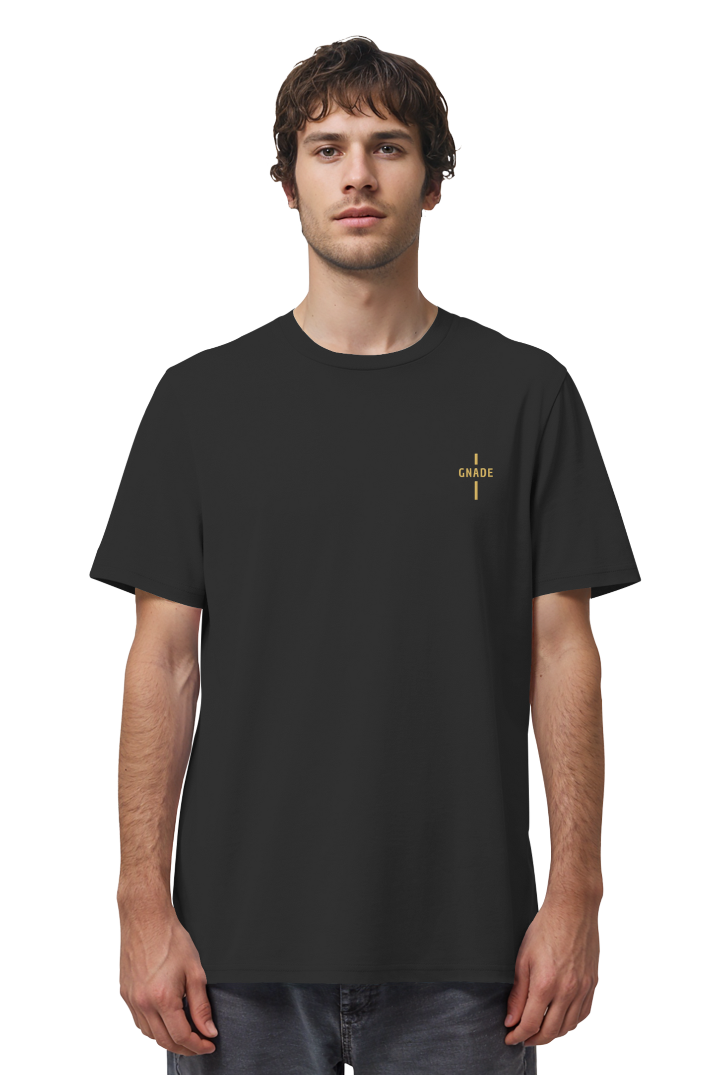 Mission One More christliches T-Shirt in schwarz mit Stickmotiv ‚Gnade‘ - fair produziert