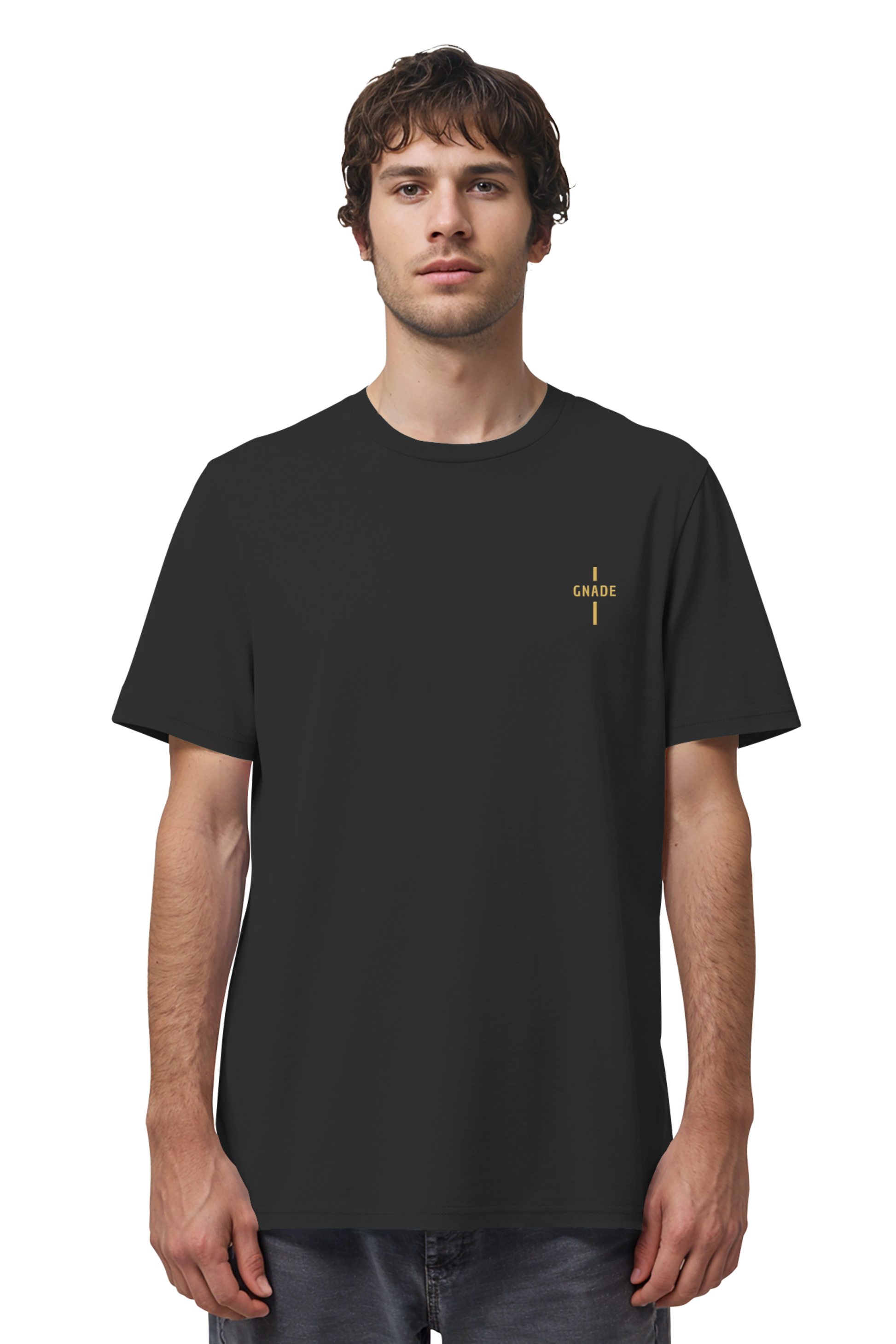 Mission One More christliches T-Shirt in schwarz mit Stickmotiv ‚Gnade‘ - fair produziert