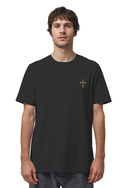 Mission One More christliches T-Shirt in schwarz mit Stickmotiv ‚Gnade‘ - fair produziert