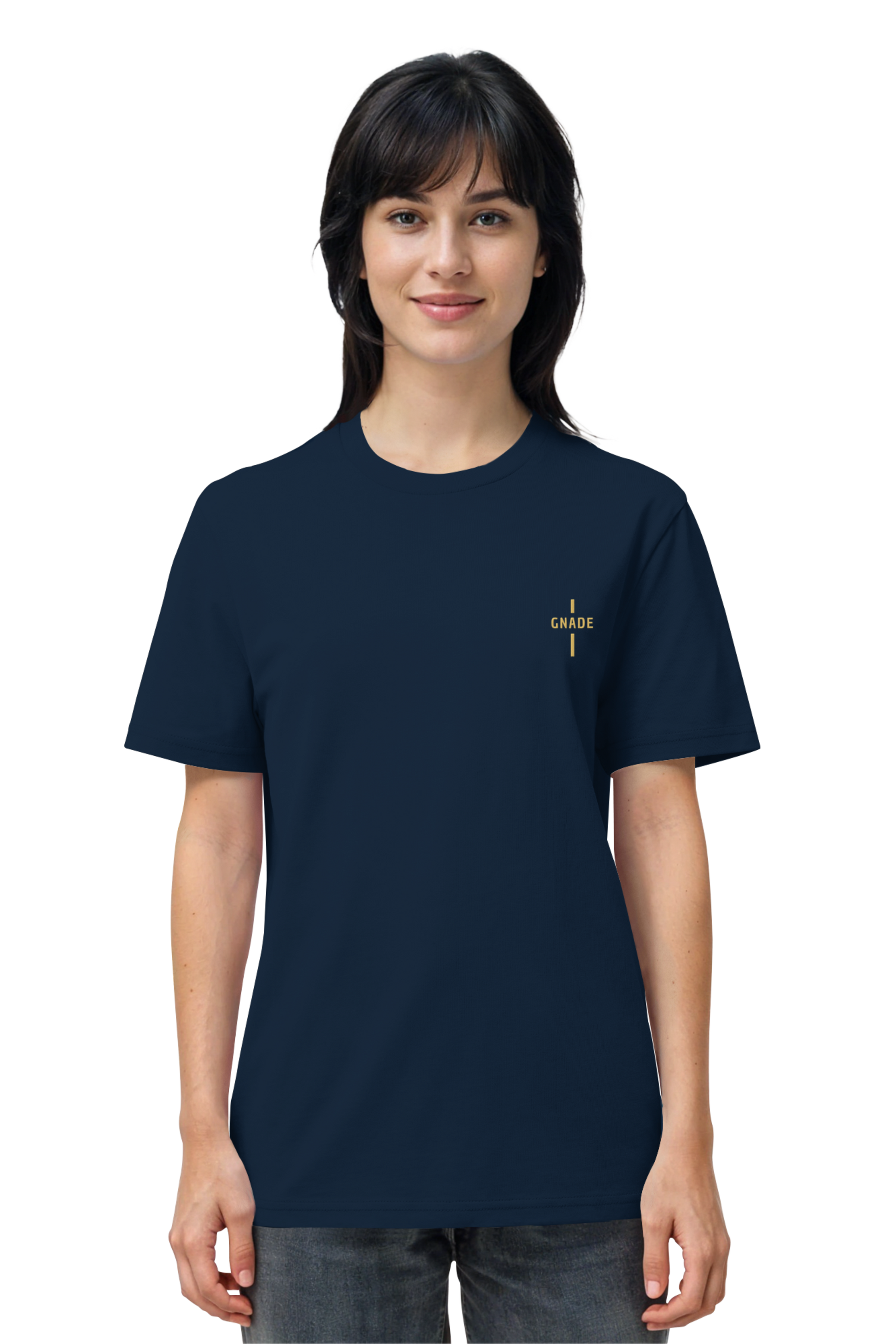 Mission One More Organic Shirt French Navy mit Stick ‚Gnade‘ nachhaltig produziert