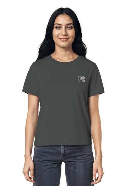 Anthracite Bio-T-Shirt mit gesticktem Good God – Mission One More Fair Fashion mit christlicher Botschaft