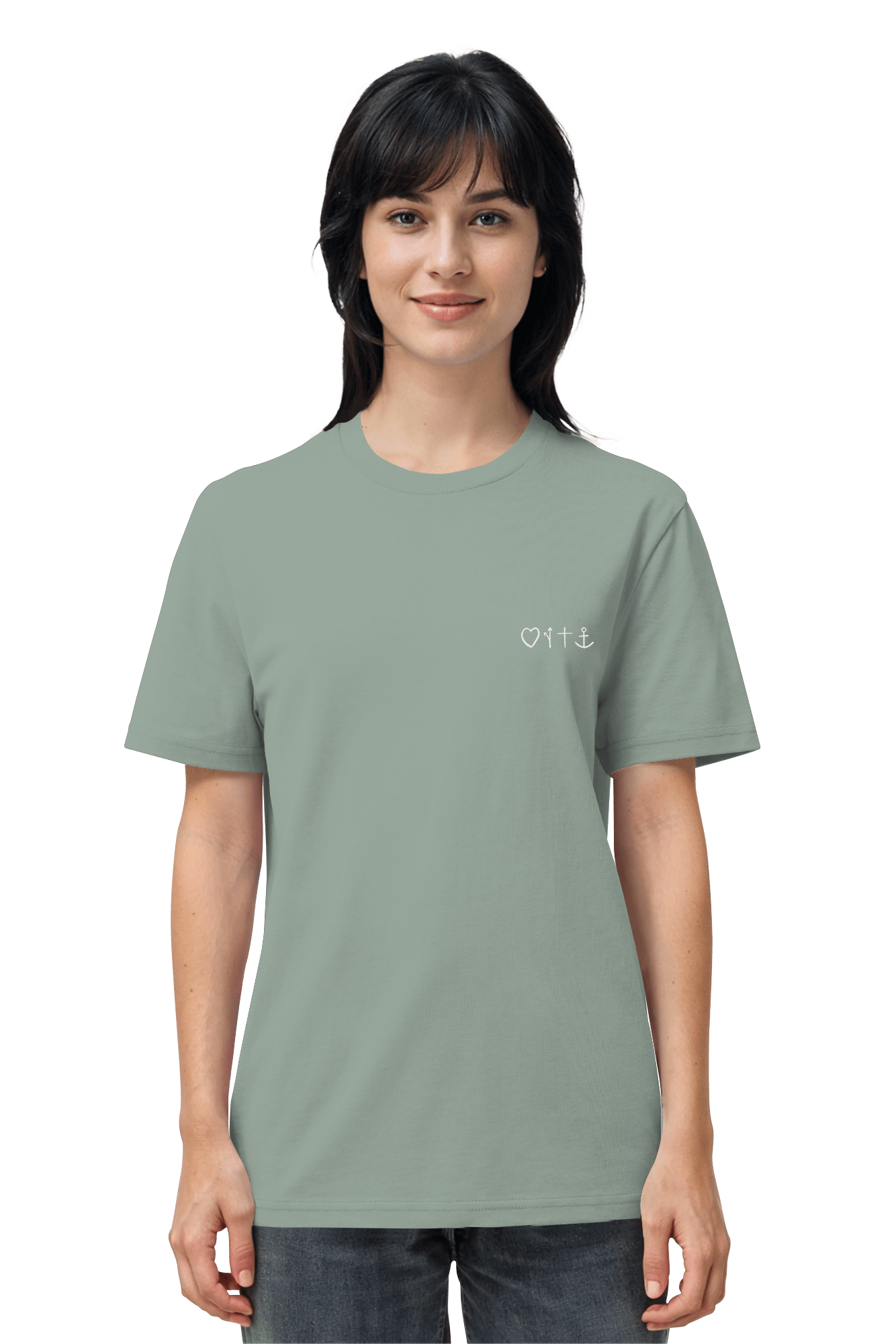 T-Shirt aus zertifizierter Bio-Baumwolle von Mission One More mit christlicher Botschaft Gospel in Aloe