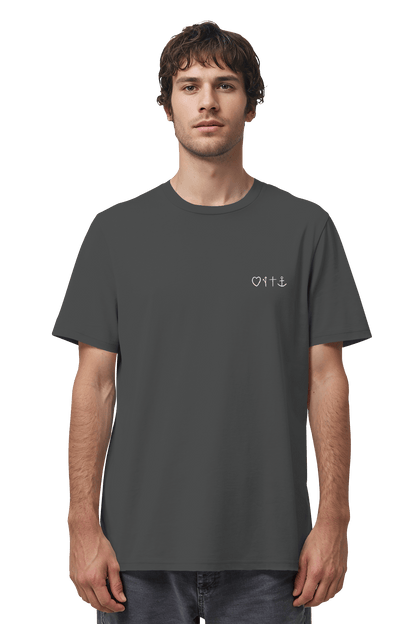 Nachhaltiges T-Shirt in Anthracite aus fairer Herstellung mit christlichem Statement-Stick Gospel von Mission One More