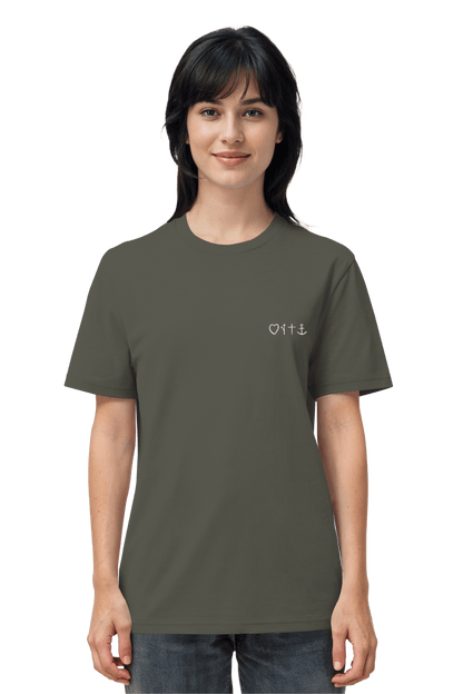Nachhaltiges Mission One More T-Shirt in Khaki aus 100% Bio-Baumwolle mit christlichem Minimal-Design Gospel