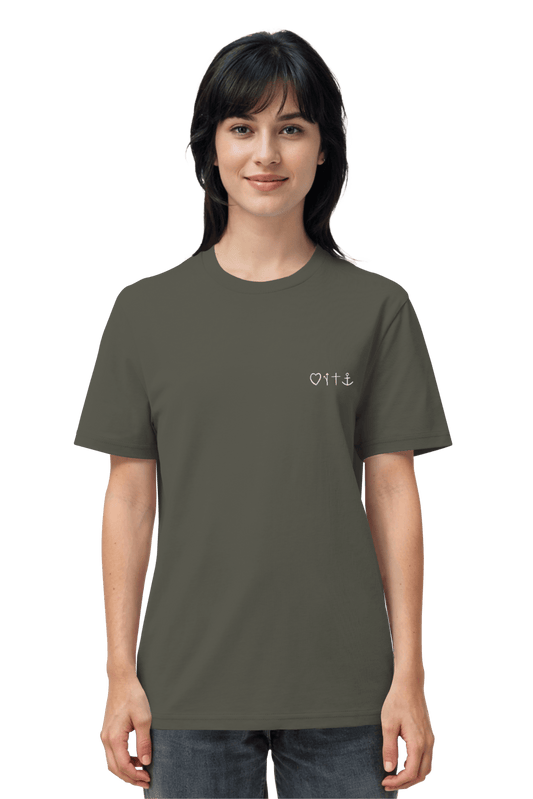Nachhaltiges Mission One More T-Shirt in Khaki aus 100% Bio-Baumwolle mit christlichem Minimal-Design Gospel
