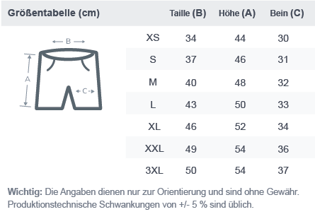 Glaube versetzt Berge - Organic Shorts (Unisex) Größentabelle