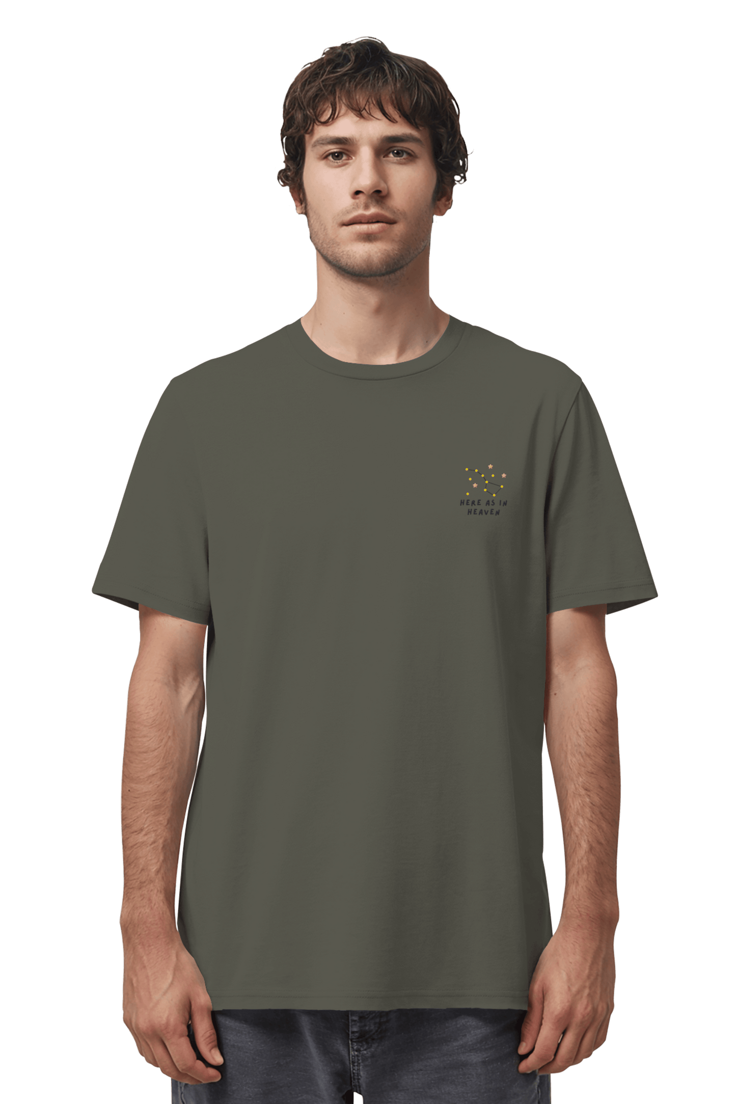 Mission One More Unisex Shirt Khaki ‚Here as in Heaven‘ nachhaltige christliche Mode