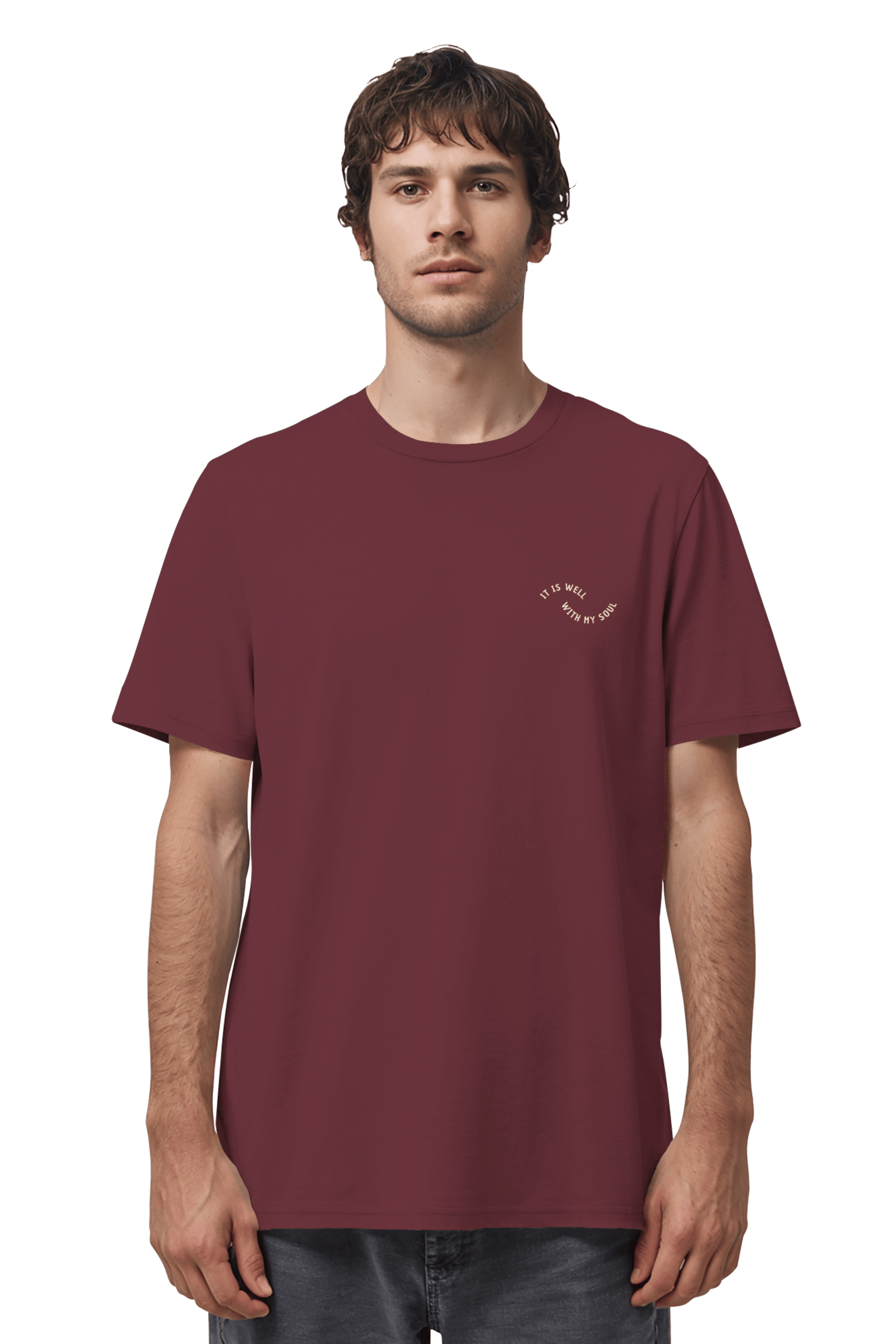 Mission One More Burgundy Christliches Cotton T-Shirt ‚It is well with my Soul‘ fair produziert