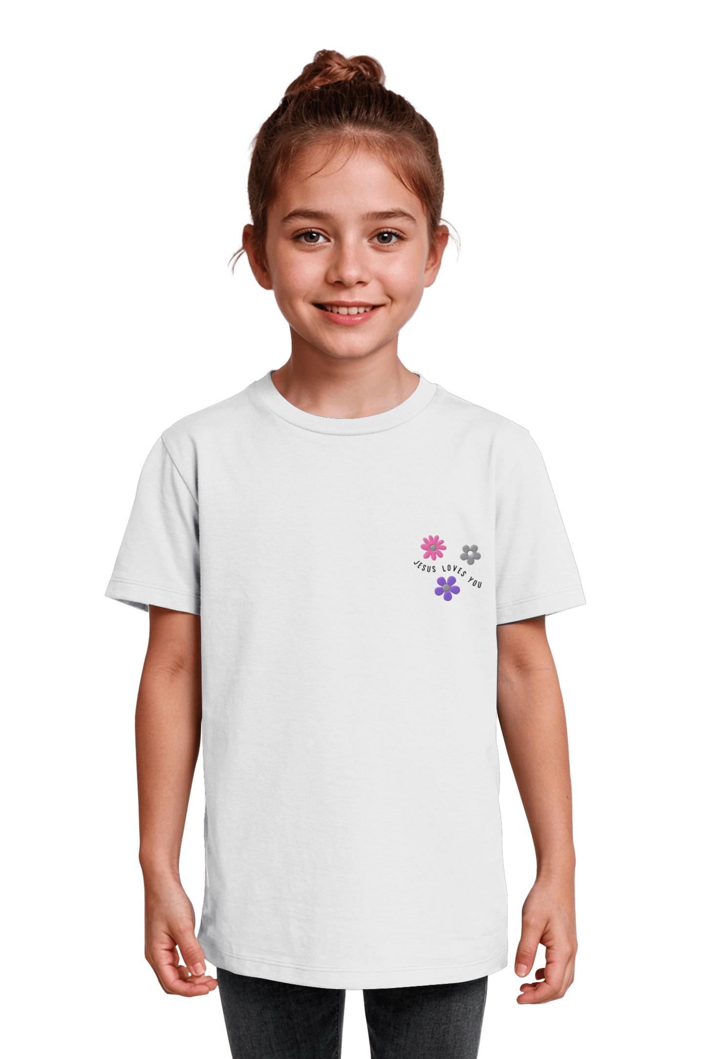 Jesus Loves You Fair-Trade Shirt aus Bio-Baumwolle White, nachhaltige christliche Mode Deutschland fuer Kids