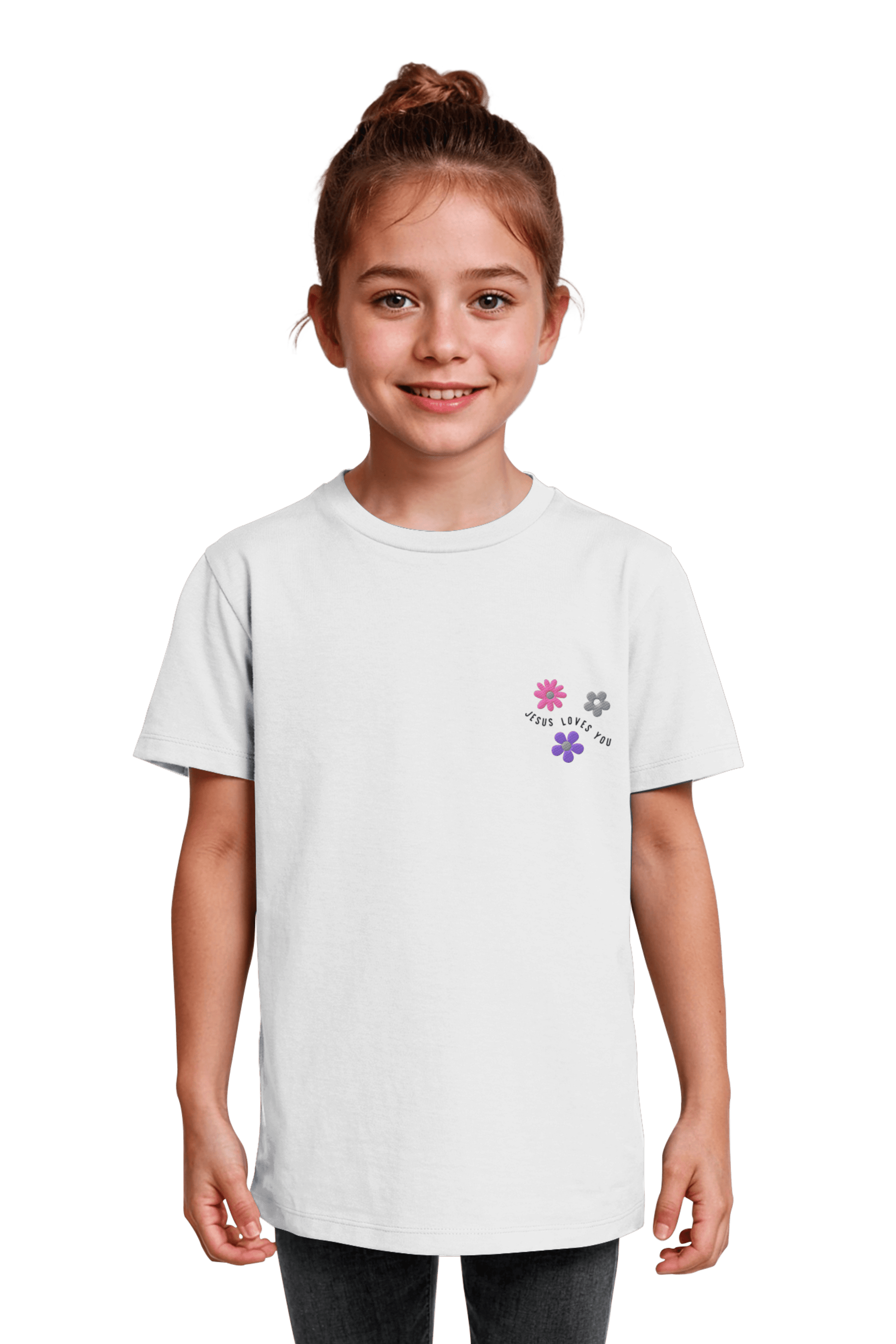 Jesus Loves You Fair-Trade Shirt aus Bio-Baumwolle White, nachhaltige christliche Mode Deutschland fuer Kids
