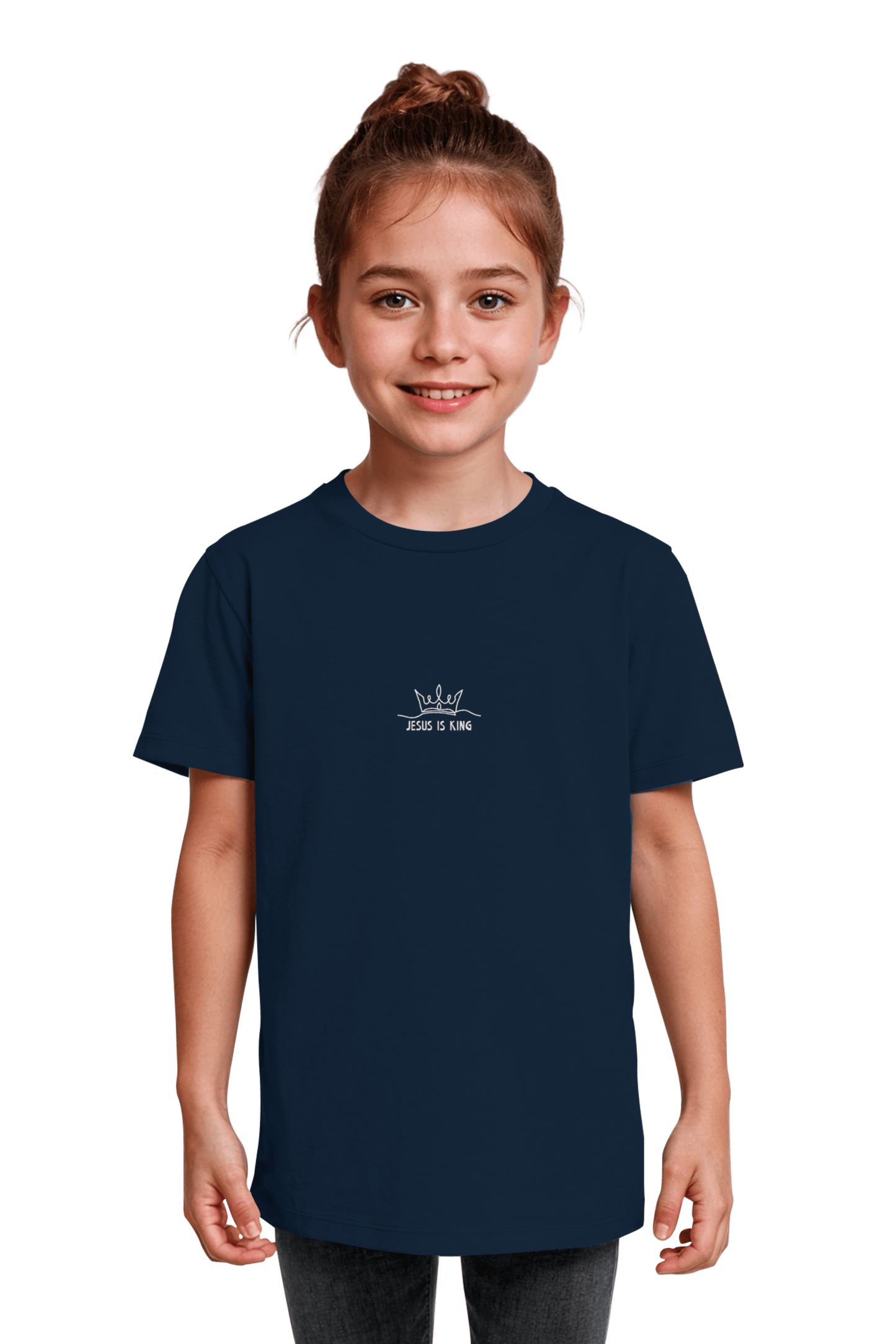 Jesus is King Organic Shirt French Navy, fair produzierte christliche Klamotten aus Bio-Baumwolle fuer Kinder