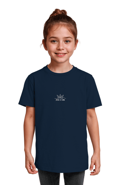 Jesus is King Organic Shirt French Navy, fair produzierte christliche Klamotten aus Bio-Baumwolle fuer Kinder