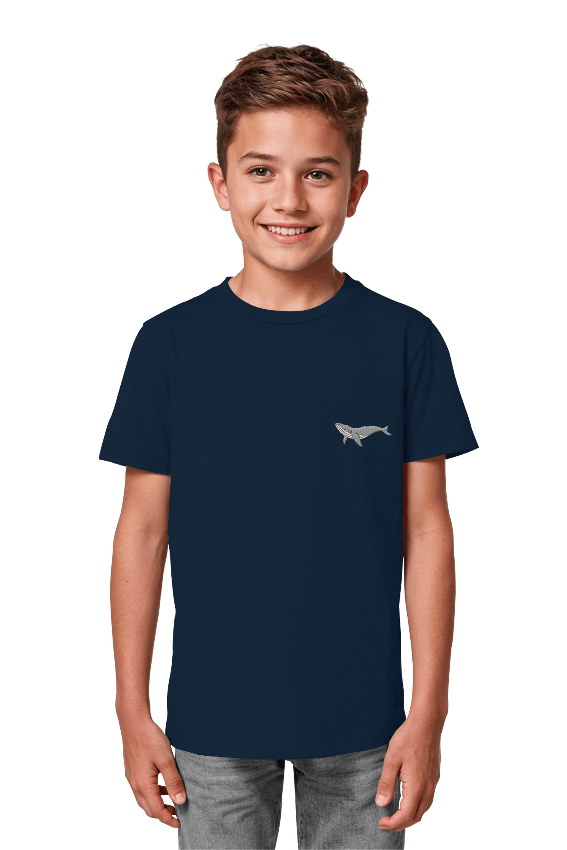 Christliches Bio-Baumwolle T-Shirt French Navy fuer Kinder mit dem Motiv Jonah faire Streatwear von Mission One More