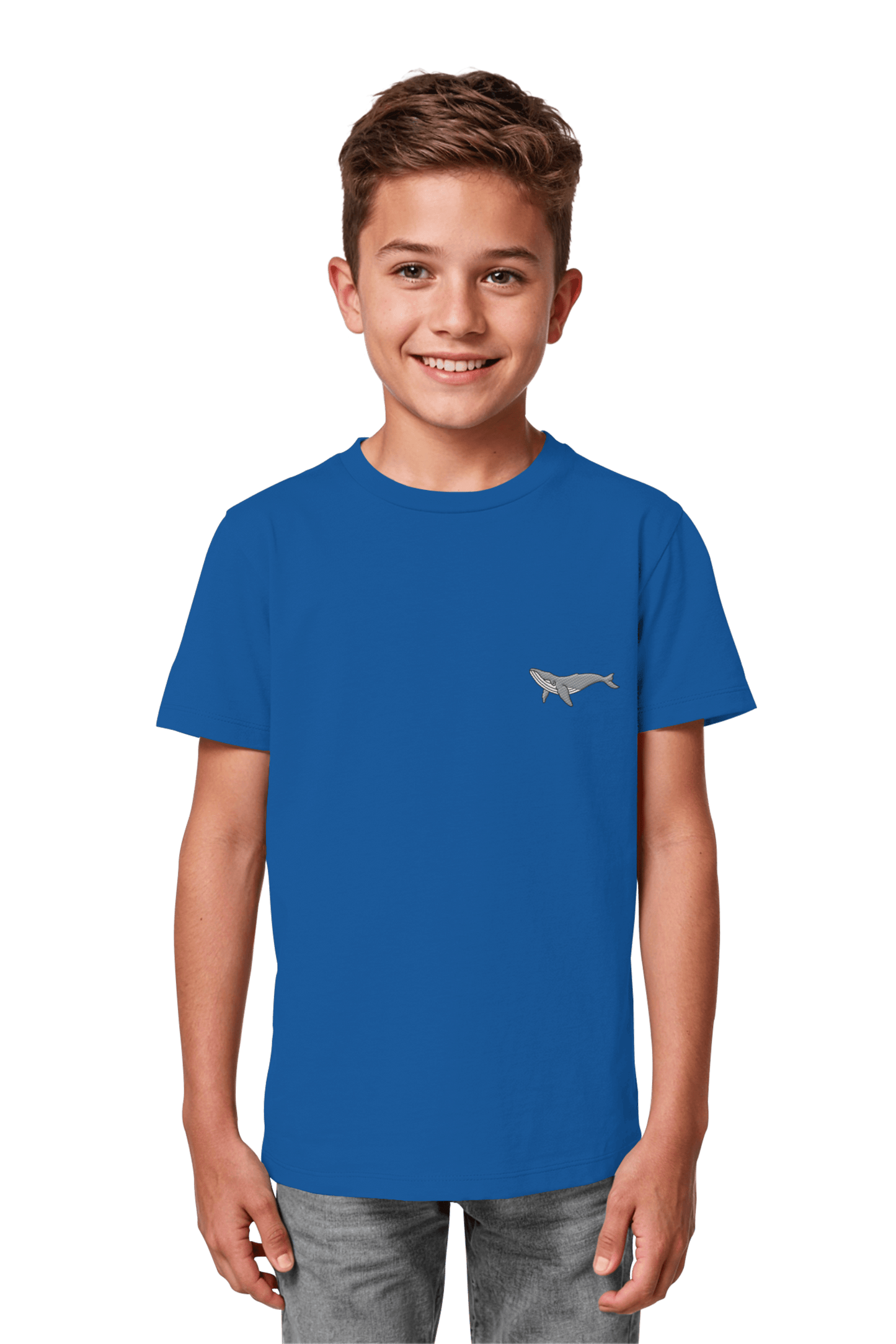 Vorderansicht christliches Bio-Baumwolle Shirt Royal Blue fuer Kids mit dem Motiv Jonah fair hergestellt