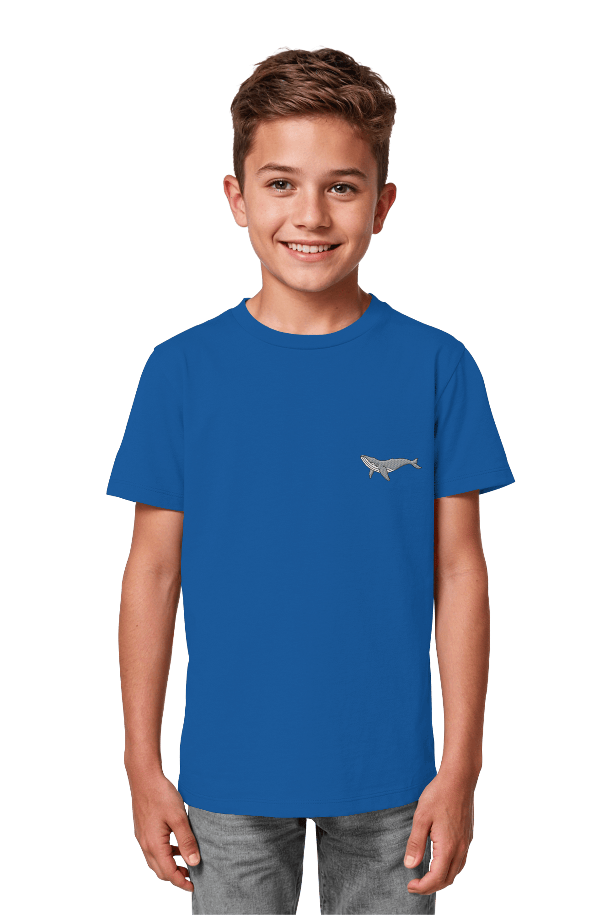 Vorderansicht christliches Bio-Baumwolle Shirt Royal Blue fuer Kids mit dem Motiv Jonah fair hergestellt