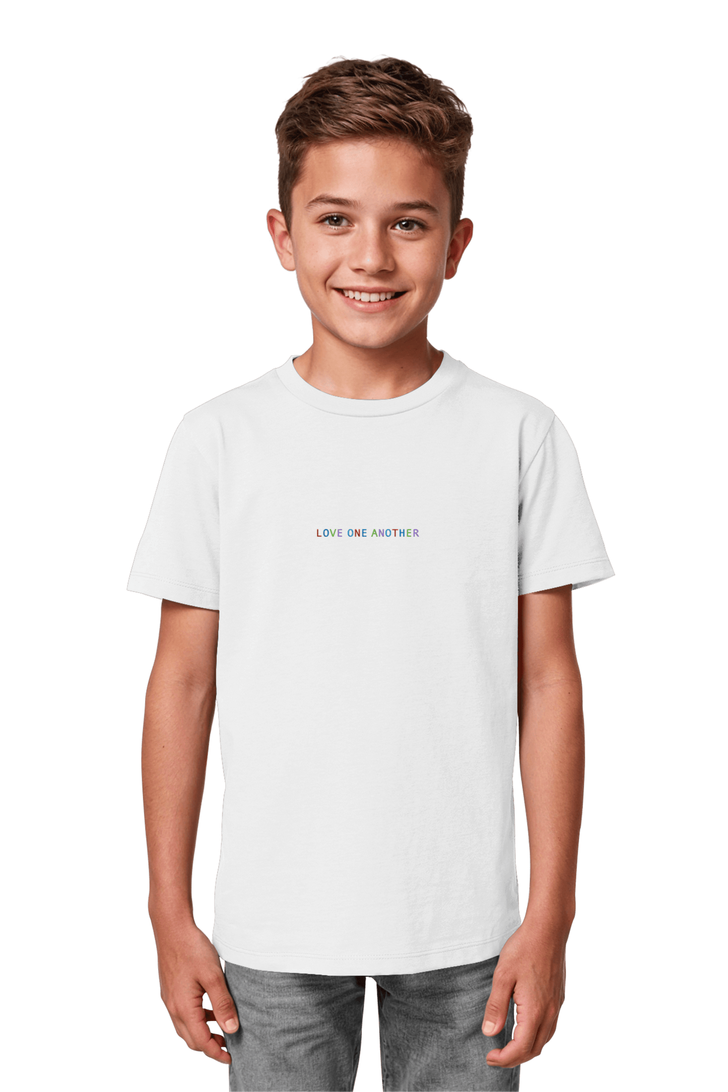 Love One Another Organic Shirt White, fair produzierte christliche Streetwear aus Bio-Baumwolle fuer Kinder Mission One More
