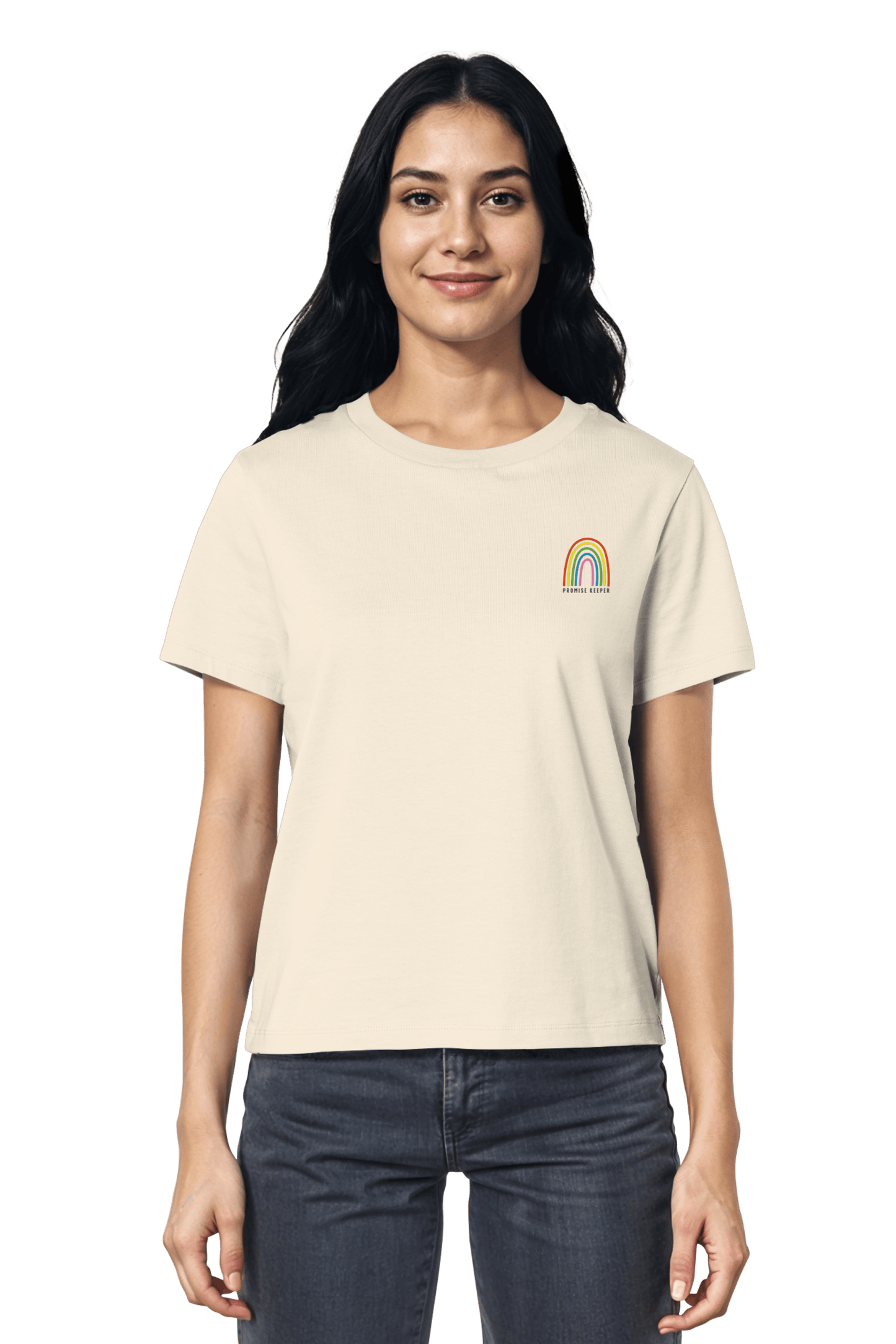 Modernes, nachhaltiges Shirt Natural Raw mit minimalistischer Stickerei Promise Keeper – verbindet Glauben und Fair Fashion