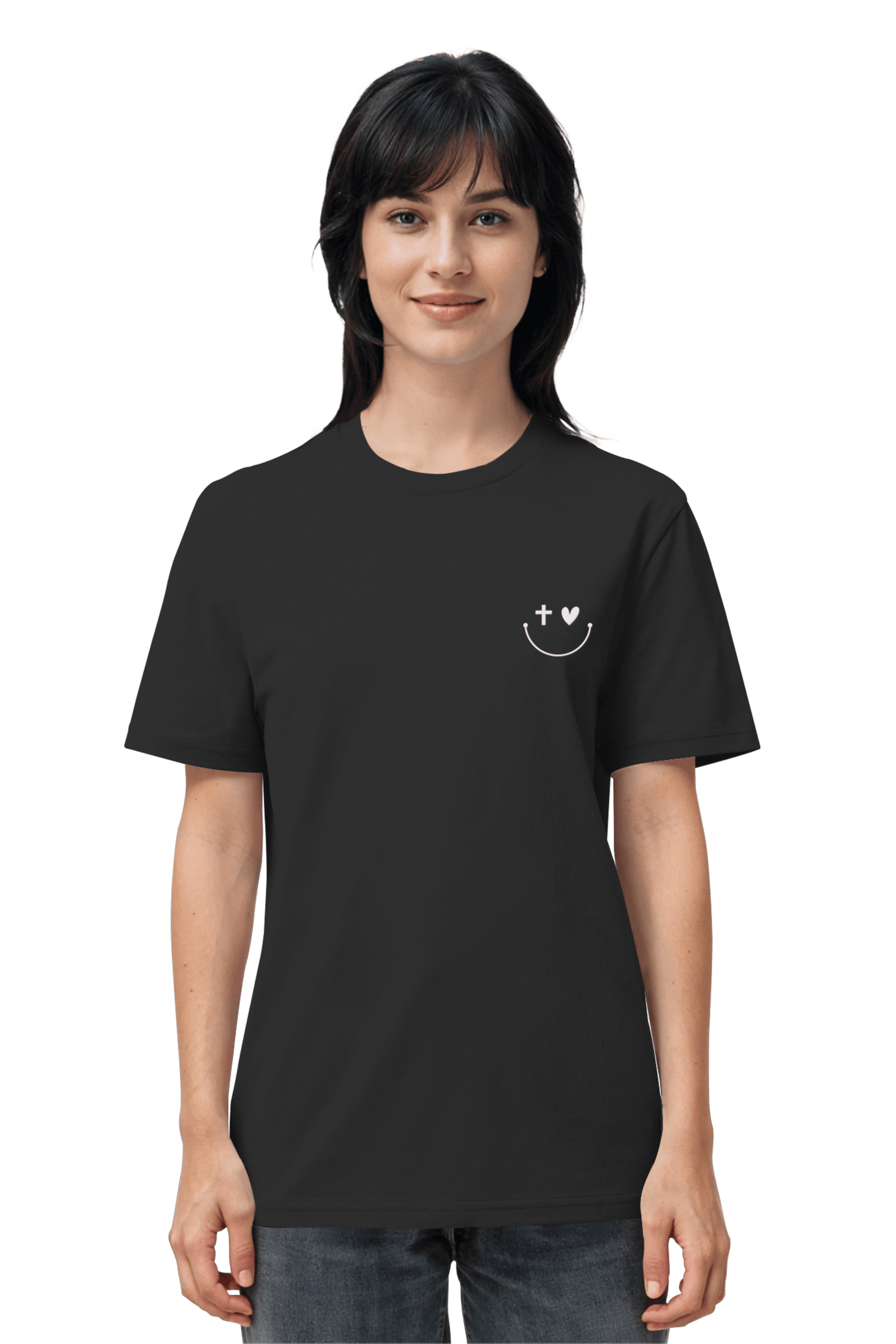 Mission One More christliches unisex ‚Smile‘ Organic Shirt Black nachhaltig hergestellt