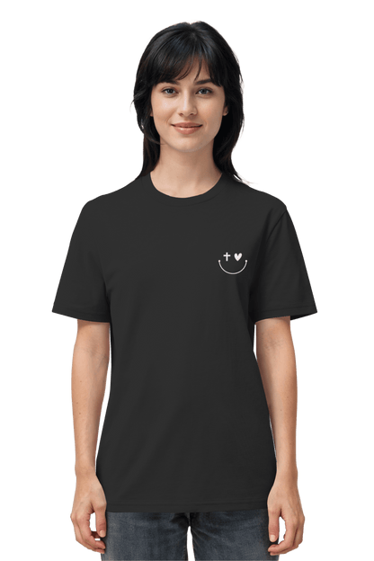 Mission One More christliches unisex ‚Smile‘ Organic Shirt Black nachhaltig hergestellt