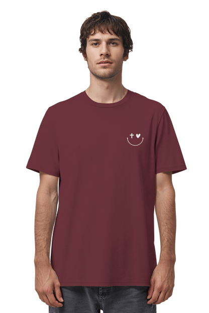 Mission One More ‚Smile‘ christliches unisex T-Shirt Burgundy fair produziert