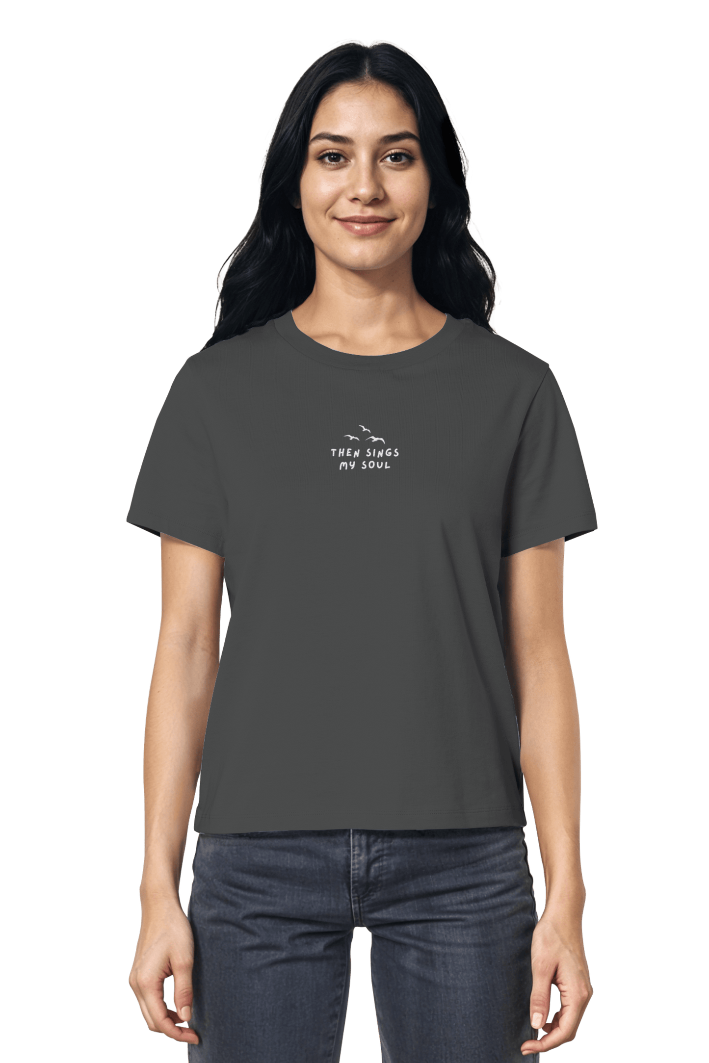 Mission One More ‚Then sings my Soul‘ Organic Cotton Frauen-Shirt in Anthracite fair produziert