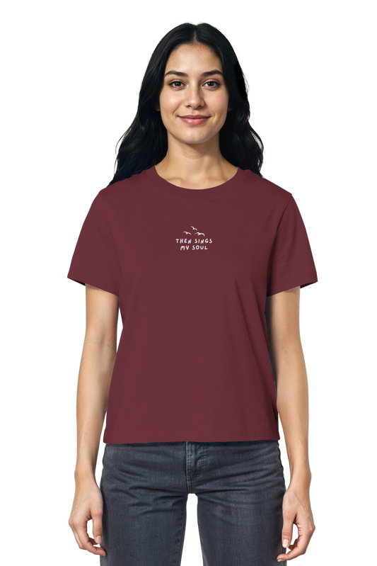 Mission One More ‚Then sings my Soul‘ Cotton Shirt für Frauen in Burgundy aus Bio Baumwolle