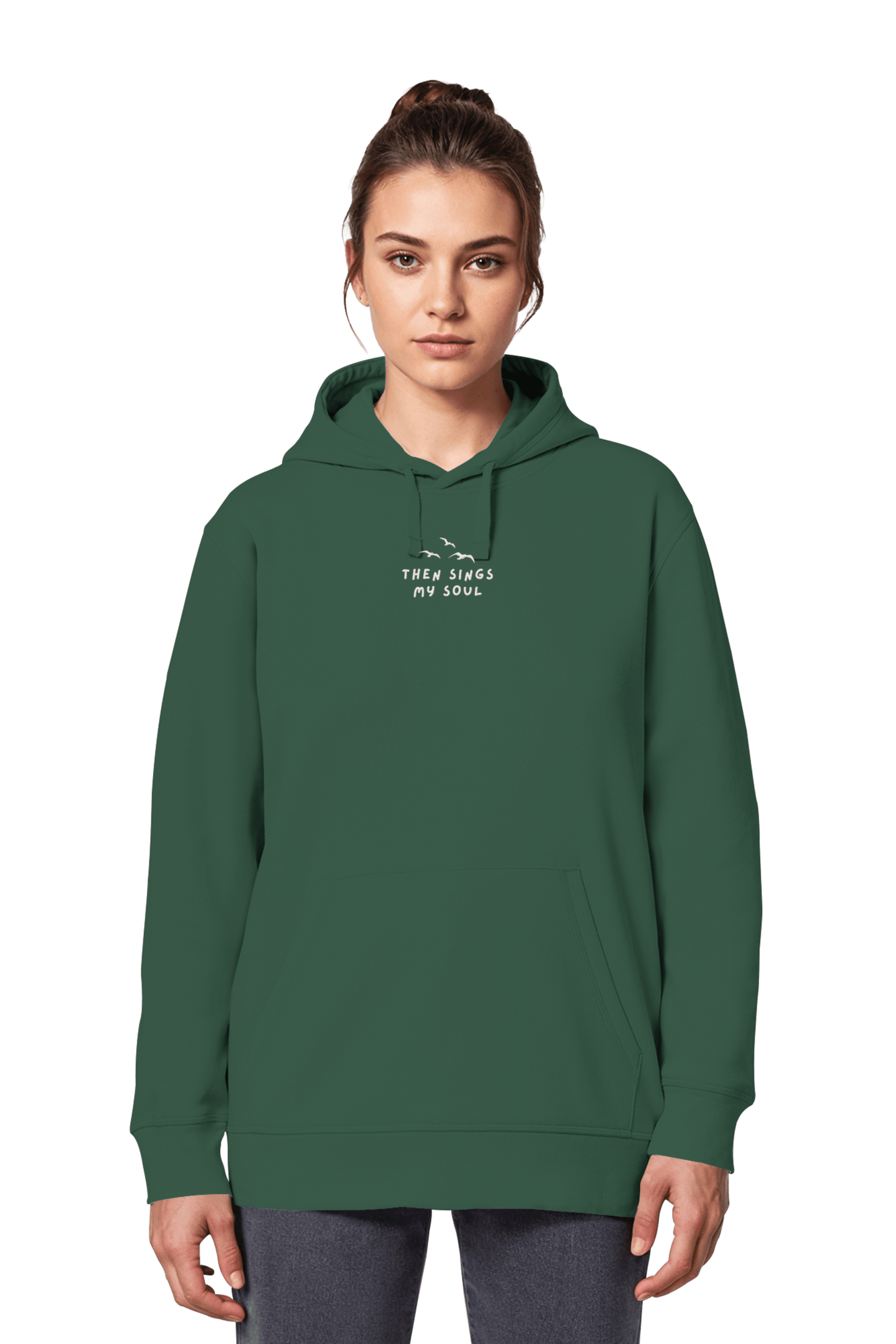 Mission One More ‚Then sings my Soul‘ Bio Baumwolle Hoodie Bottle Green fair produziert für Christen