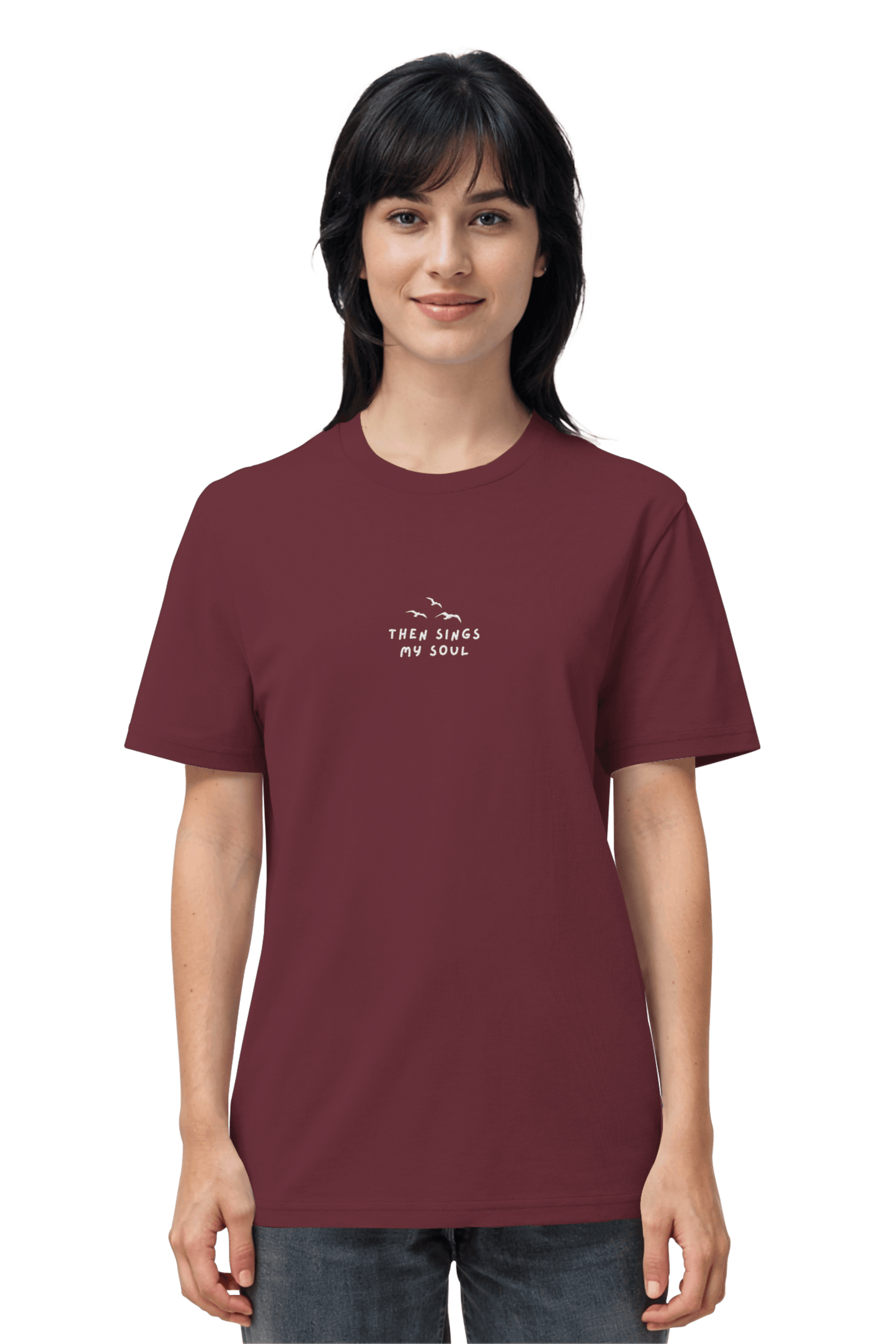 Mission One More ‚Then sings my Soul‘ christliches unisex T-Shirt in Burgundy nachhaltig gefertigt