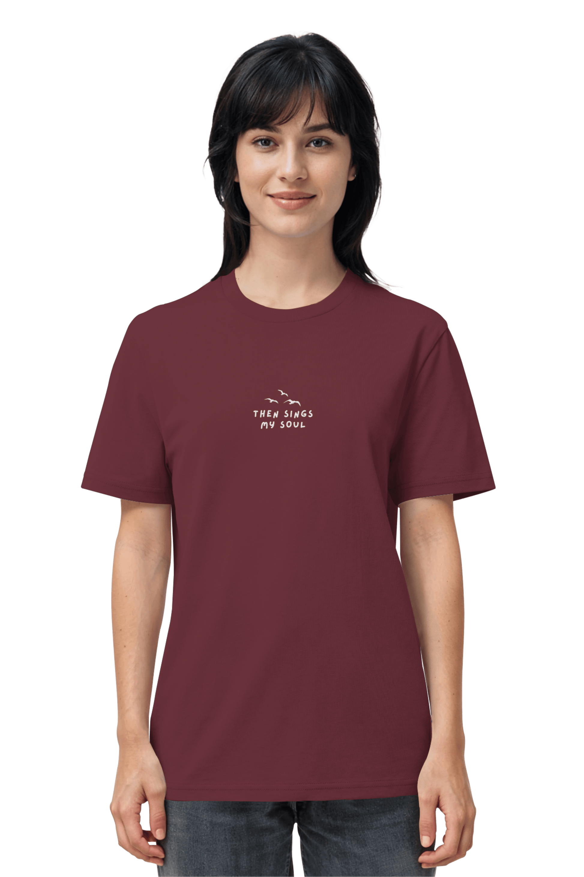 Mission One More ‚Then sings my Soul‘ christliches unisex T-Shirt in Burgundy nachhaltig gefertigt