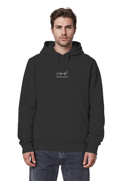 Mission One More ‚Touched by Grace‘ Unisex Hoodie in Schwarz aus Bio Baumwolle christlichem Motiv