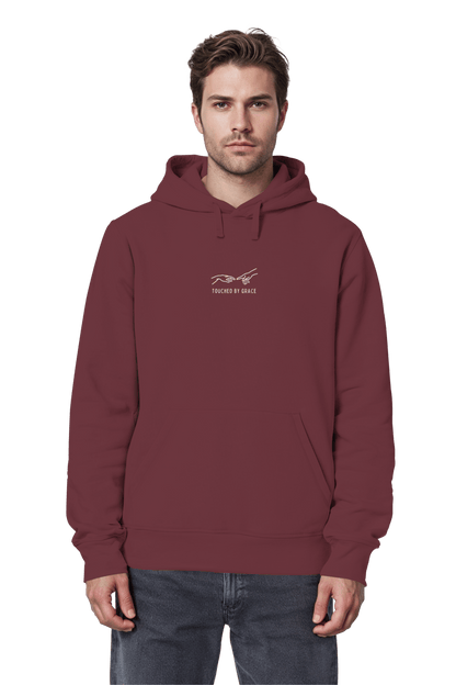 Mission One More christliches Motiv ‚Touched by Grace‘ Organic Cotton Hoodie in Burgundy
