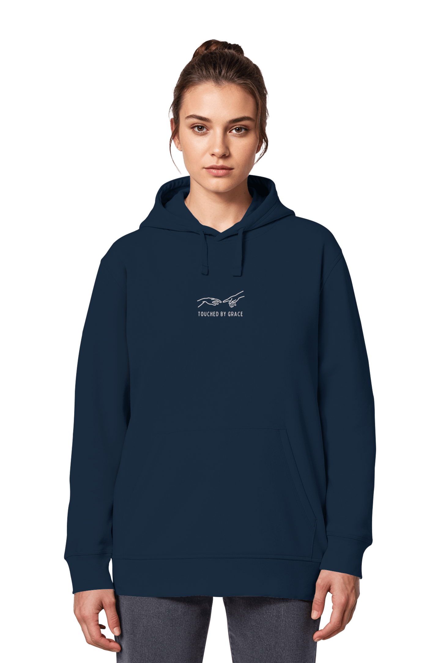 Mission One More ‚Touched by Grace‘ christlicher Unisex Hoodie in blau fair produziert