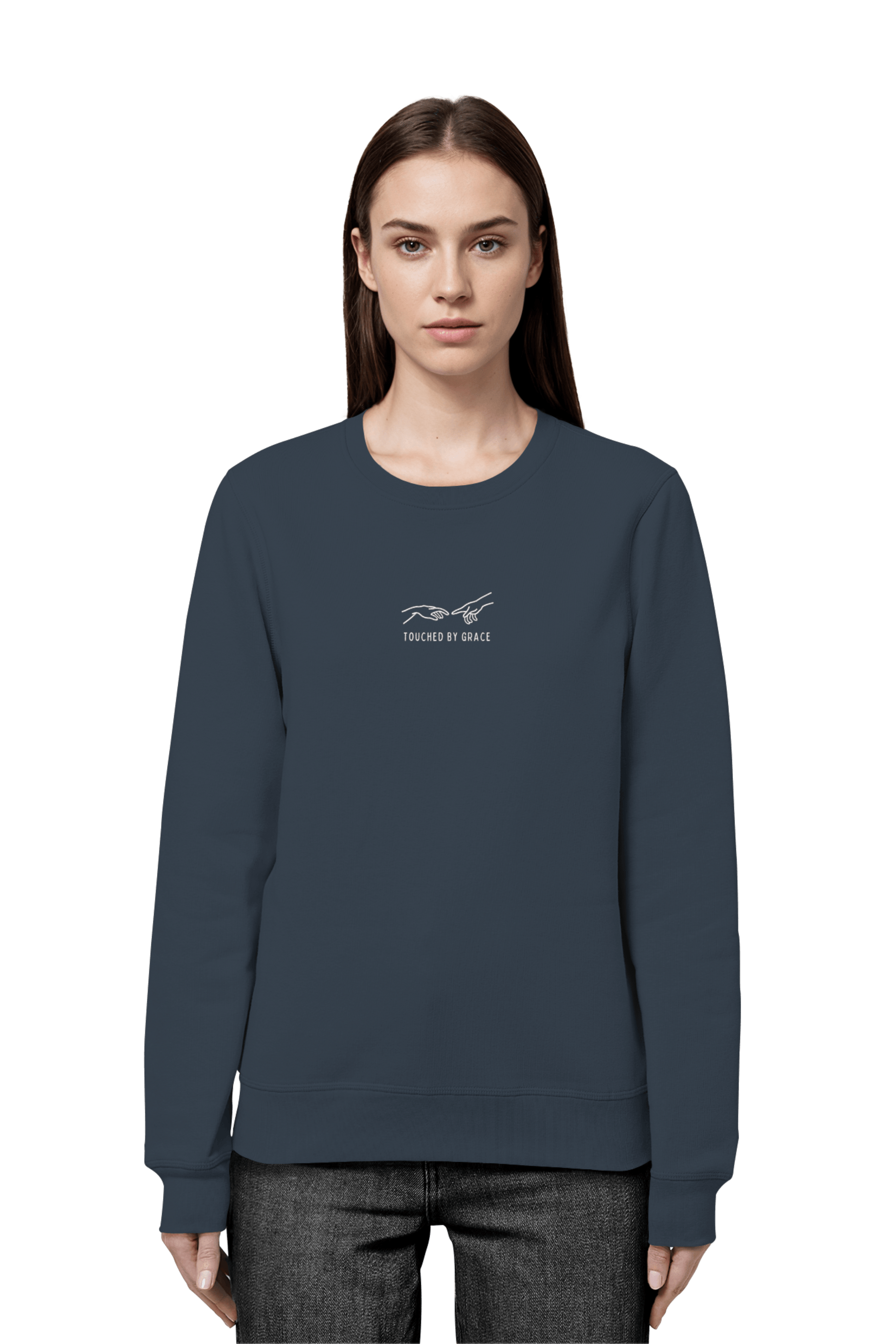 Mission One More ‚Touched by Grace‘ Cotton Sweatshirt in Grau mit minimalistischen & christlichen Motiv