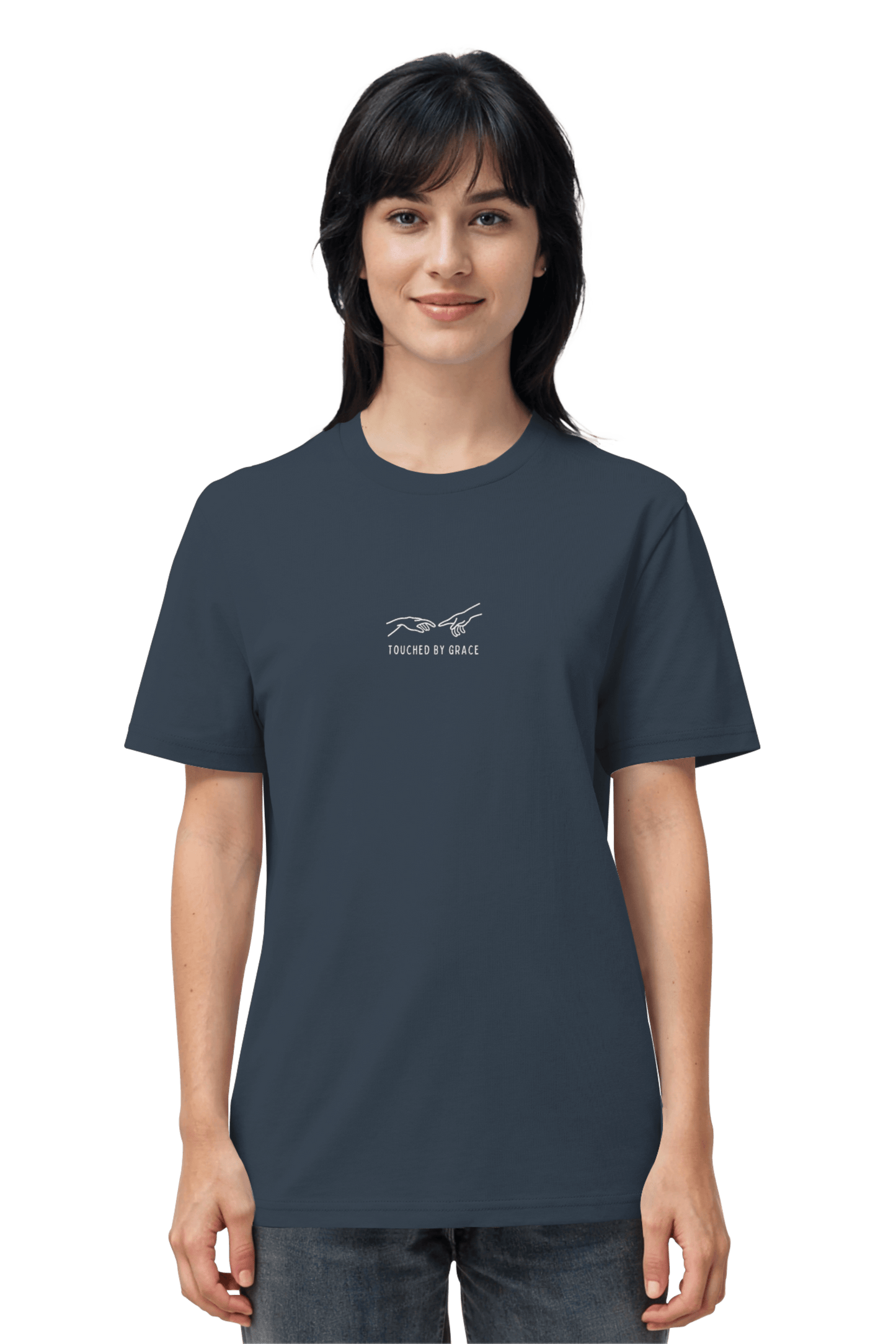 Mission One More Premium Organic Shirt weiche Baumwollqualität fair gefertigt - Stickmotiv Touched by Grace