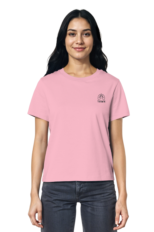 Mission One More ‚YHWH‘ Cotton T-Shirt für Frauen in Pink nachhaltig hergestellt