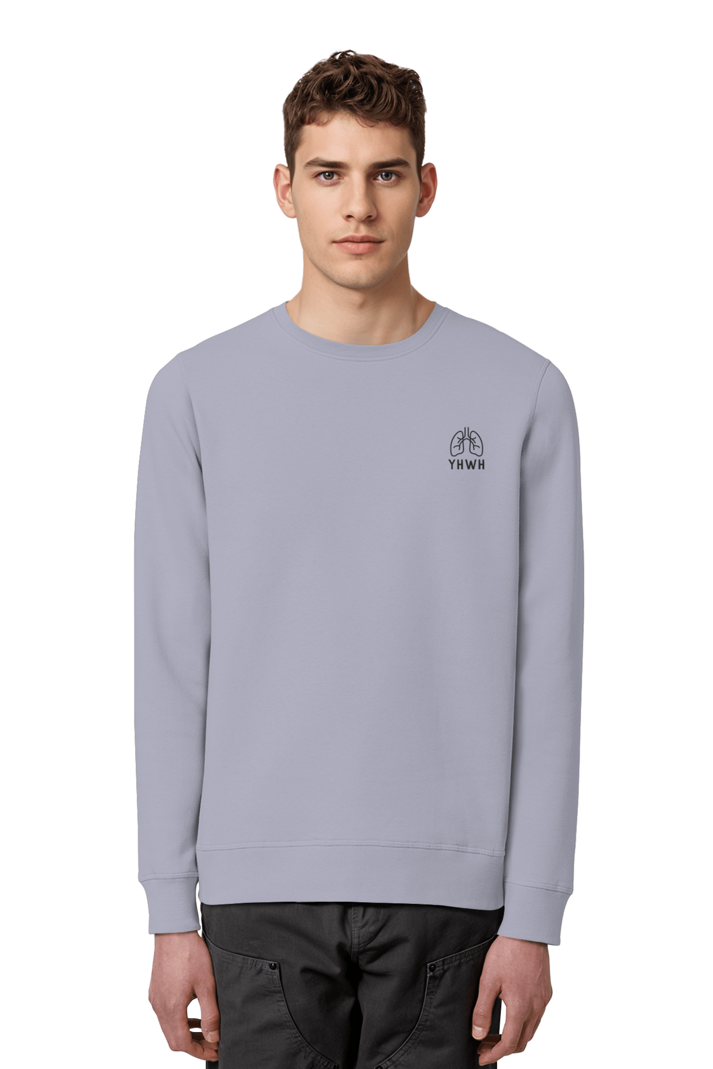 Mission One More ‚YHWH‘ Organic Sweatshirt in Serene Blau fair produziert