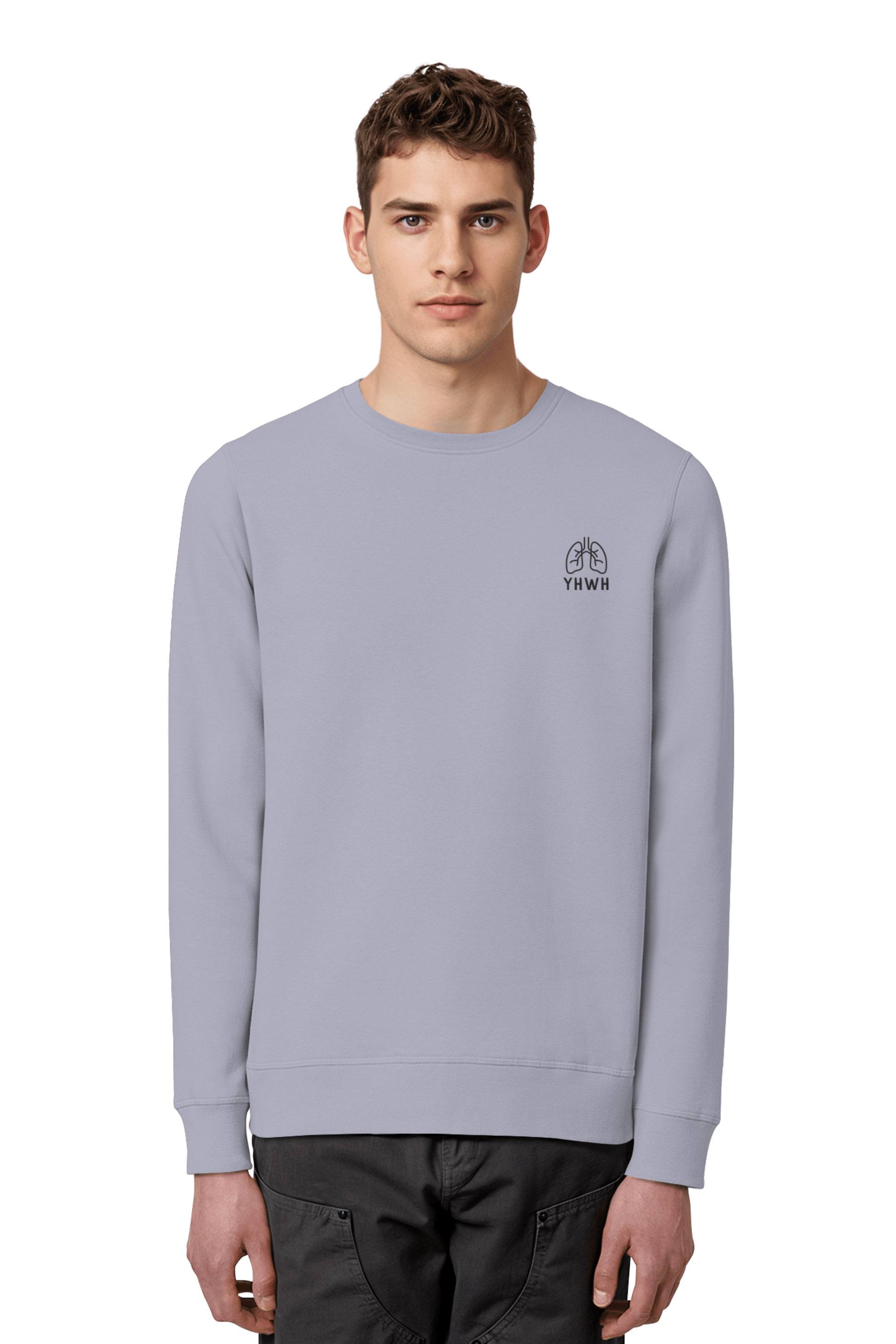 Mission One More ‚YHWH‘ Organic Sweatshirt in Serene Blau fair produziert
