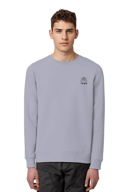 Mission One More ‚YHWH‘ Organic Sweatshirt in Serene Blau fair produziert