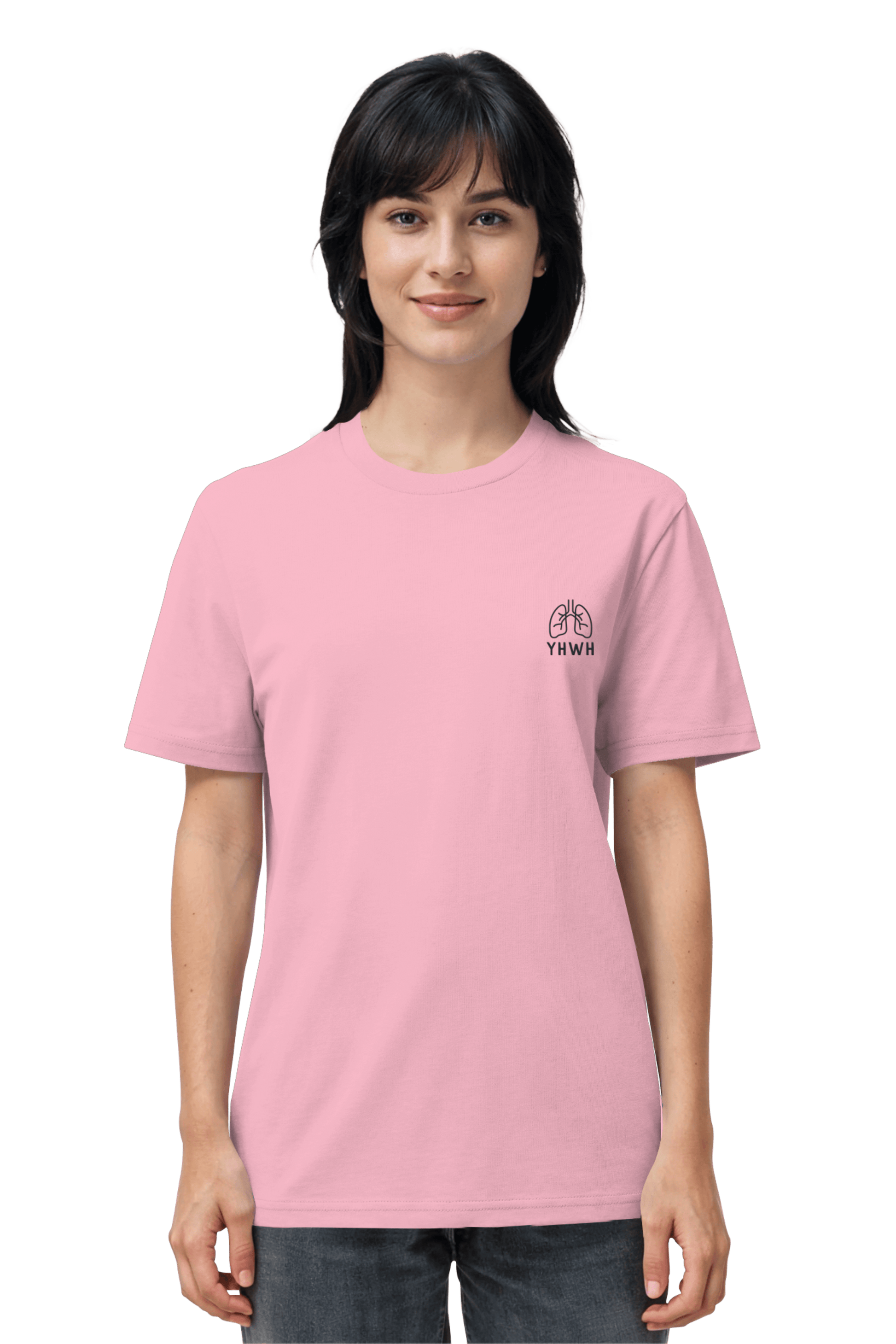 Mission One More ‚YHWH‘ Organic Shirt Pink minimalistisches Stickmotiv mit Bedeutung